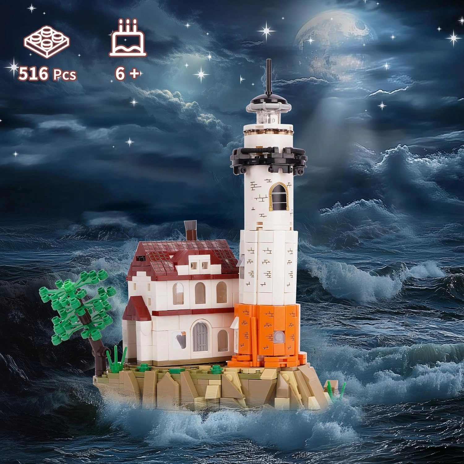 Oichy Building Block Sets, Idea Lighthouse Set for Adult Model Building Kits with Cottage 516 PCS Creative Gifts Lighthouse Toy for Kids and Adults