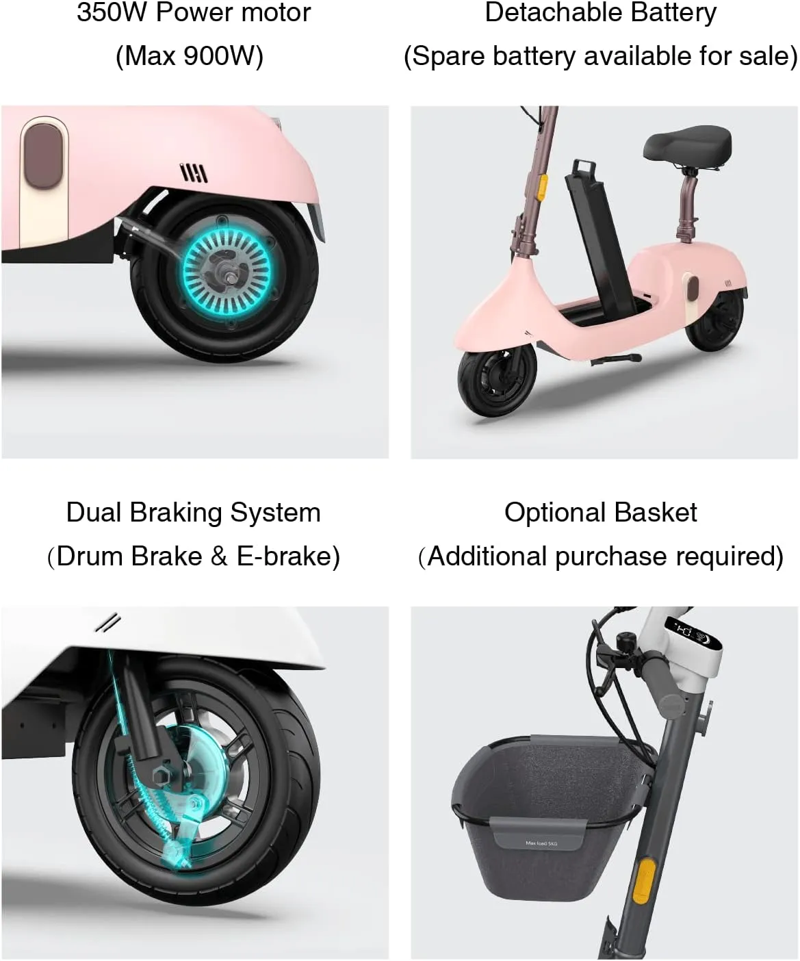 OKAI Ceetle Electric Scooter with Seat, Up to 35 Miles Range 15.5MPH, Stylish Moped Scooter for Adults,10 inch Vacuum Tires, UL 2272 Certified, EA10C Pro