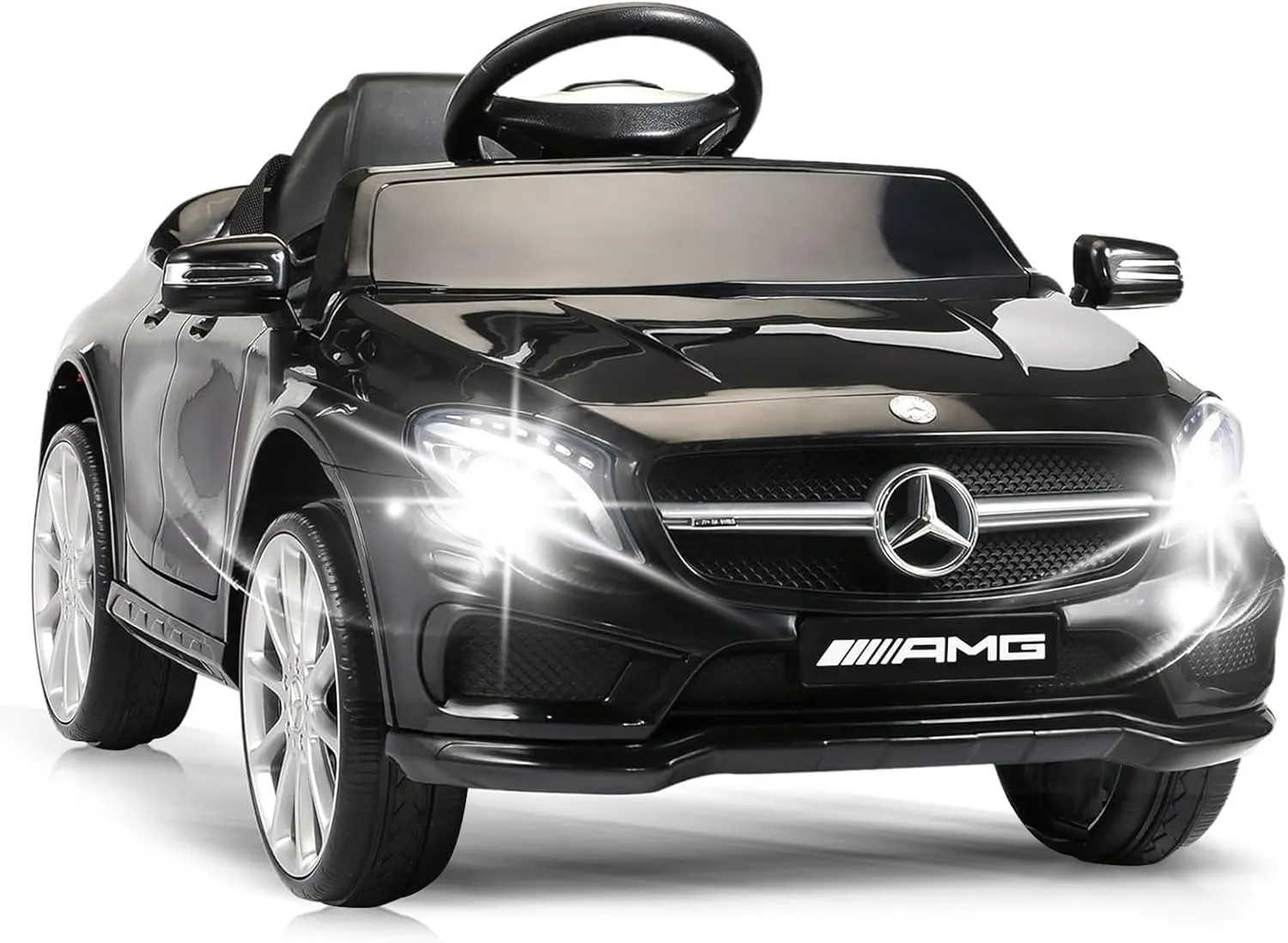 OLAKIDS Kids Ride On Car with Remote Control, 12V Licensed Mercedes Benz GLA45 Electric Vehicle for Toddlers, Battery Powered Toy with Music, USB, MP3, 2 Speeds, Wheels Suspension, LED Lights (Black)