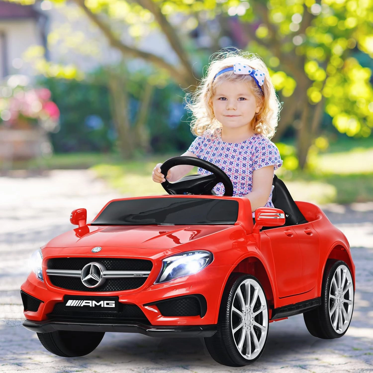 OLAKIDS Kids Ride On Car with Remote Control, 12V Licensed Mercedes Benz GLA45 Electric Vehicle for Toddlers, Battery Powered Toy with Music, USB, MP3, 2 Speeds, Wheels Suspension, LED Lights (Red)