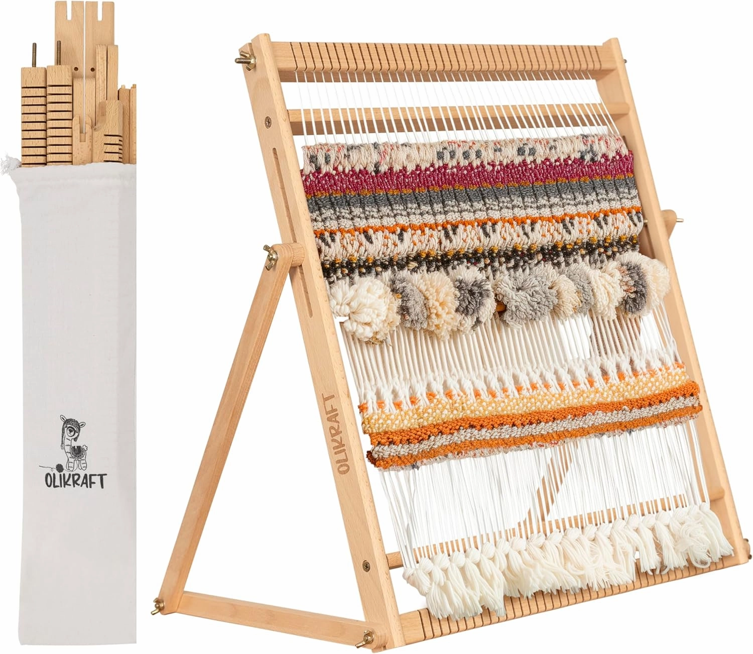 Olikraft Wooden Weaving Loom with Adjustable Stand - Weaving Looms for Adults and Kids. Loom Kit. Small Heddle. Telar.
