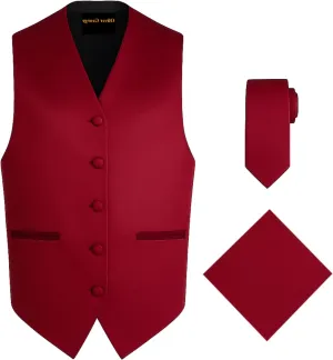 Oliver George 3pc Men's Solid Formal Waistcoat Tuxedo Dress Vest Necktie Handkerchief Set For Suit or Tuxedo