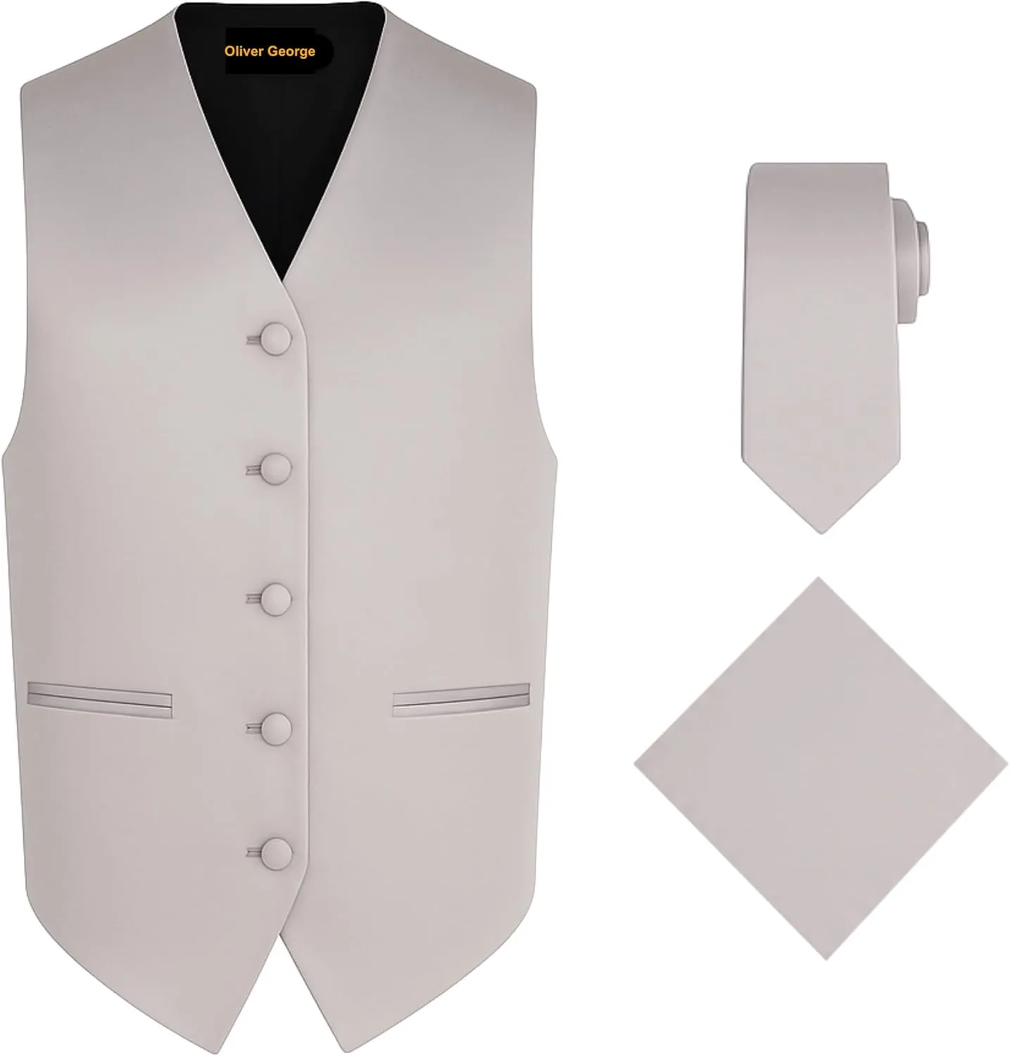 Oliver George 3pc Men's Solid Formal Waistcoat Tuxedo Dress Vest Necktie Handkerchief Set For Suit or Tuxedo