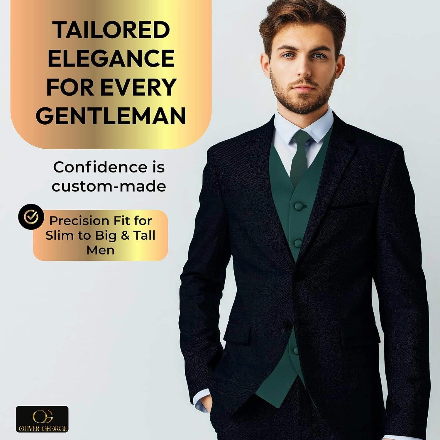 Oliver George 4pc Men's Solid Formal Waistcoat Tuxedo Dress Vest Necktie BowTie Handkerchief Set For Suit or Tuxedo