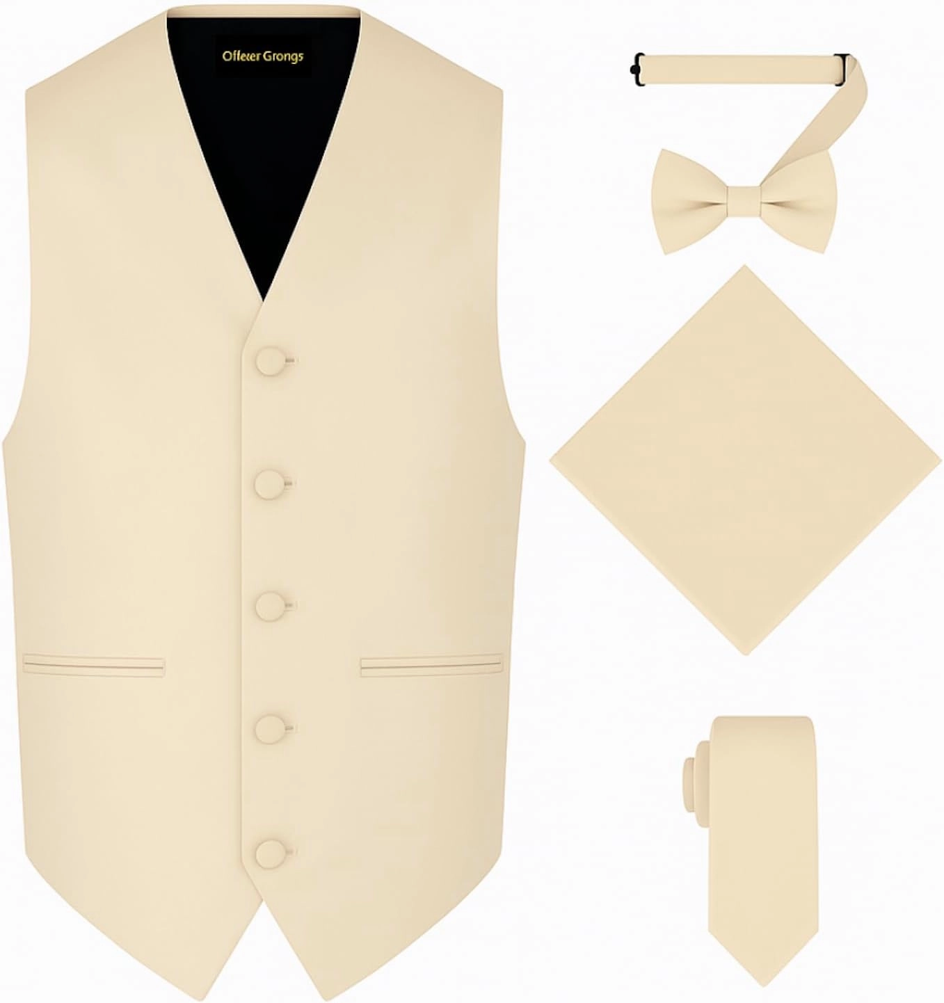 Oliver George 4pc Men's Solid Formal Waistcoat Tuxedo Dress Vest Necktie BowTie Handkerchief Set For Suit or Tuxedo