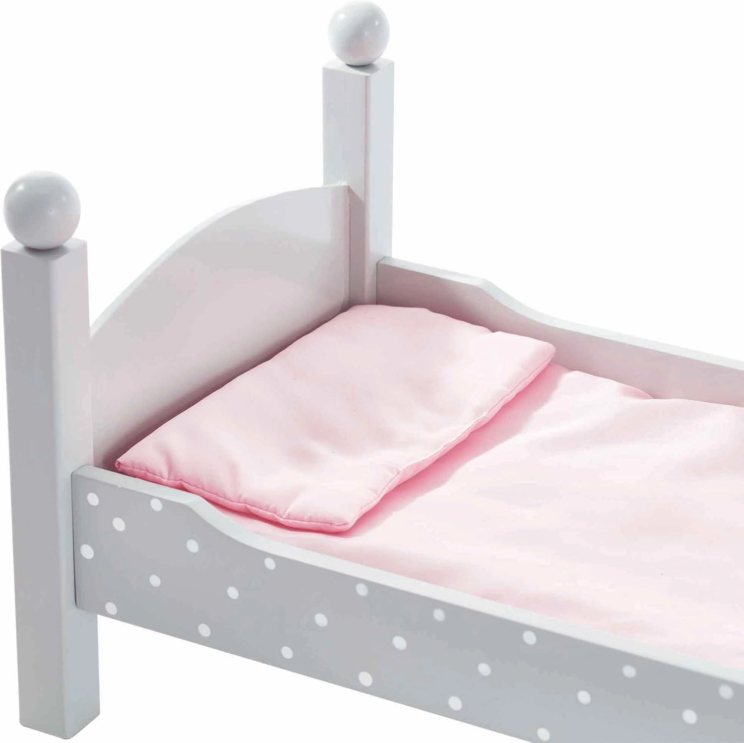 Olivia's Little World 18 in. Doll Wooden Convertible Bunk Bed Stacked on Top or Unstacked as Two Single Beds, Gray with White Polka Dots and Pink Accents