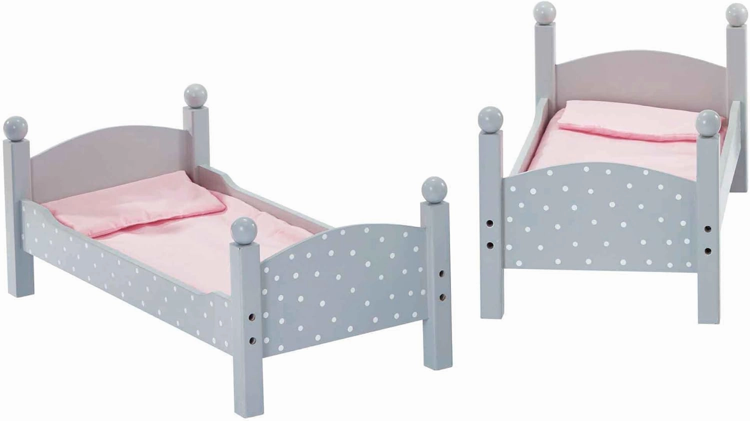 Olivia's Little World 18 in. Doll Wooden Convertible Bunk Bed Stacked on Top or Unstacked as Two Single Beds, Gray with White Polka Dots and Pink Accents