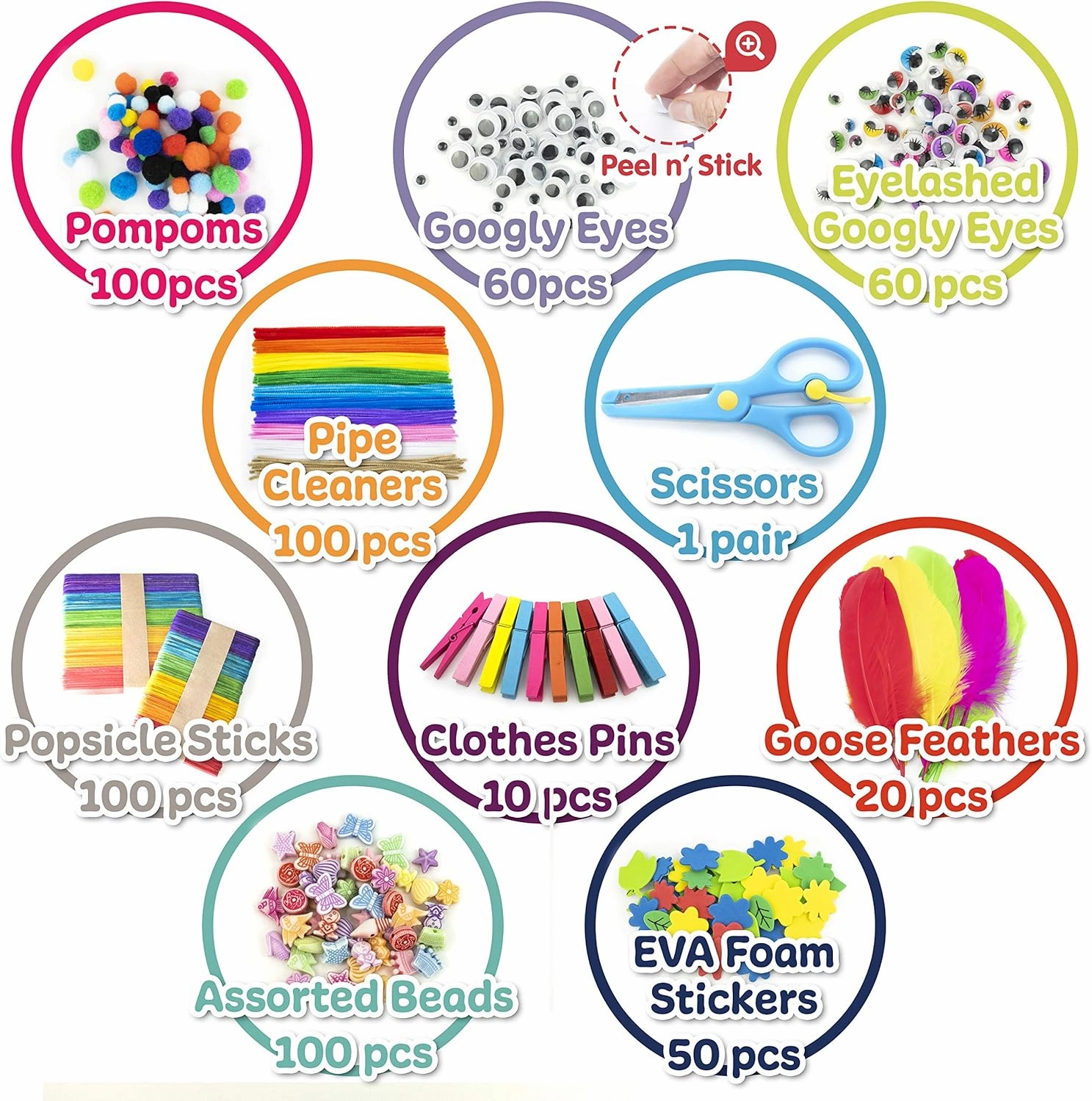 Olly Kids Arts and Crafts Supplies Set- 1000  Pieces Giftable Craft Box for Kids: DIY Craft Supplies for Toddlers, School Project, and Homeschool