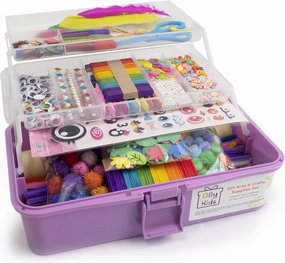 Olly Kids Arts and Crafts Supplies Set- 1000  Pieces Giftable Craft Box for Kids: DIY Craft Supplies for Toddlers, School Project, and Homeschool