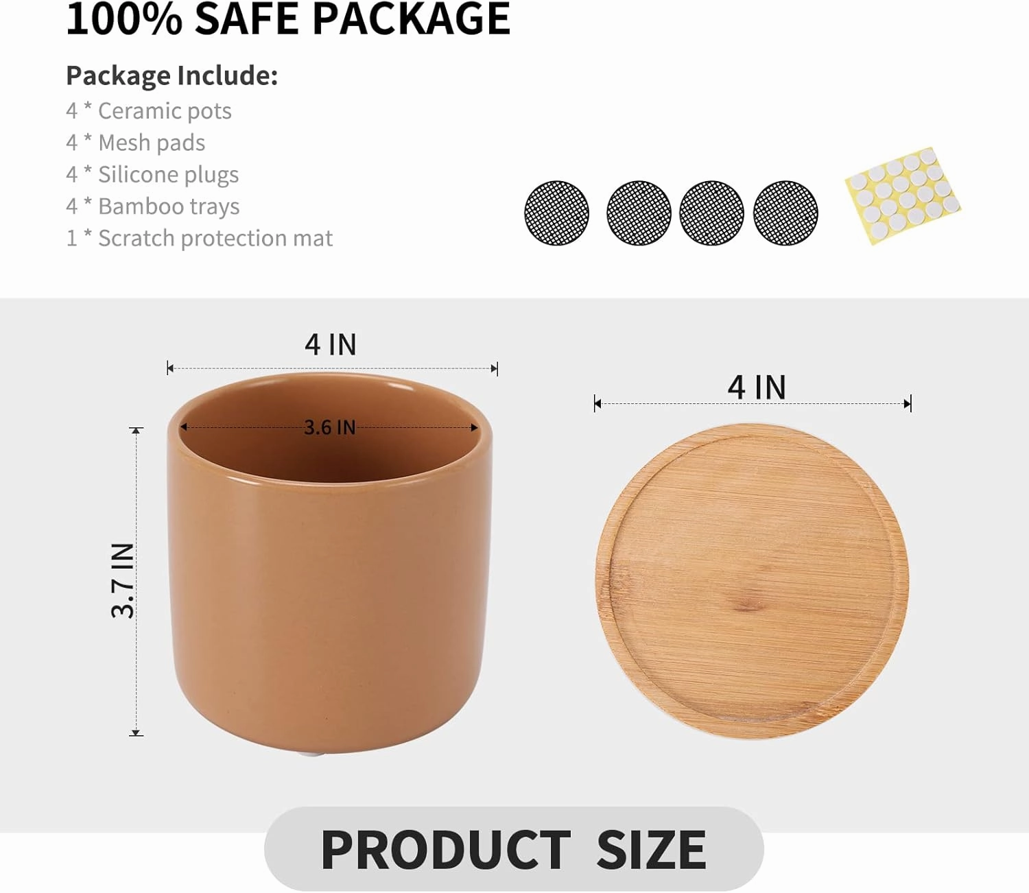 OMAYKEY 4 Inch Ceramic Plant Pot with Saucer, Multicolor Bright Glazed Planters Pots with Drainage Hole and Mesh Pads for Succulent, Indoor Flowers, Snake Plants, Cactus, Herbs, Set of 4