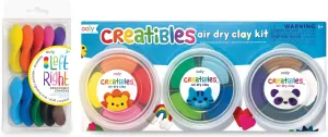 Ooly Ergonomic Erasable Crayons for Young Kids, 10 Colored Crayons in Bright Colors & Creatibles, 12 Colors Air Dry Clay Kit for Kids Craft, Modeling Clay with 3 Shaping Tools