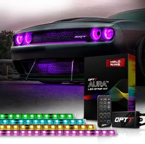 OPT7 Aura Halo Light DRL for 2008-2023 Dodge Challenger with Remote Control, Smart-Color LED, Multi Colors Mode, Demon Eye, Angel Eye, Headlight Accessories, Easy Installation