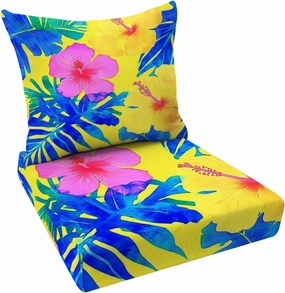 Outdoor Deep Seat Cushion Set Vivid Colors Bright Tropical Flowers Seamless 24 x 24 Inch Fade Resistant Patio Furniture Cushions with Removable Cover for Chaise Lounge