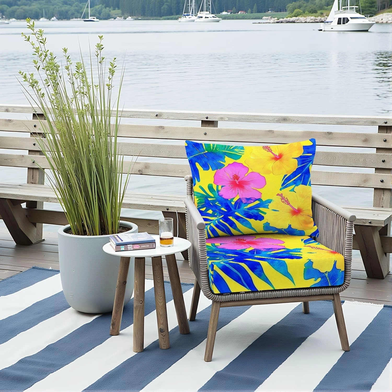 Outdoor Deep Seat Cushion Set Vivid Colors Bright Tropical Flowers Seamless 24 x 24 Inch Fade Resistant Patio Furniture Cushions with Removable Cover for Chaise Lounge