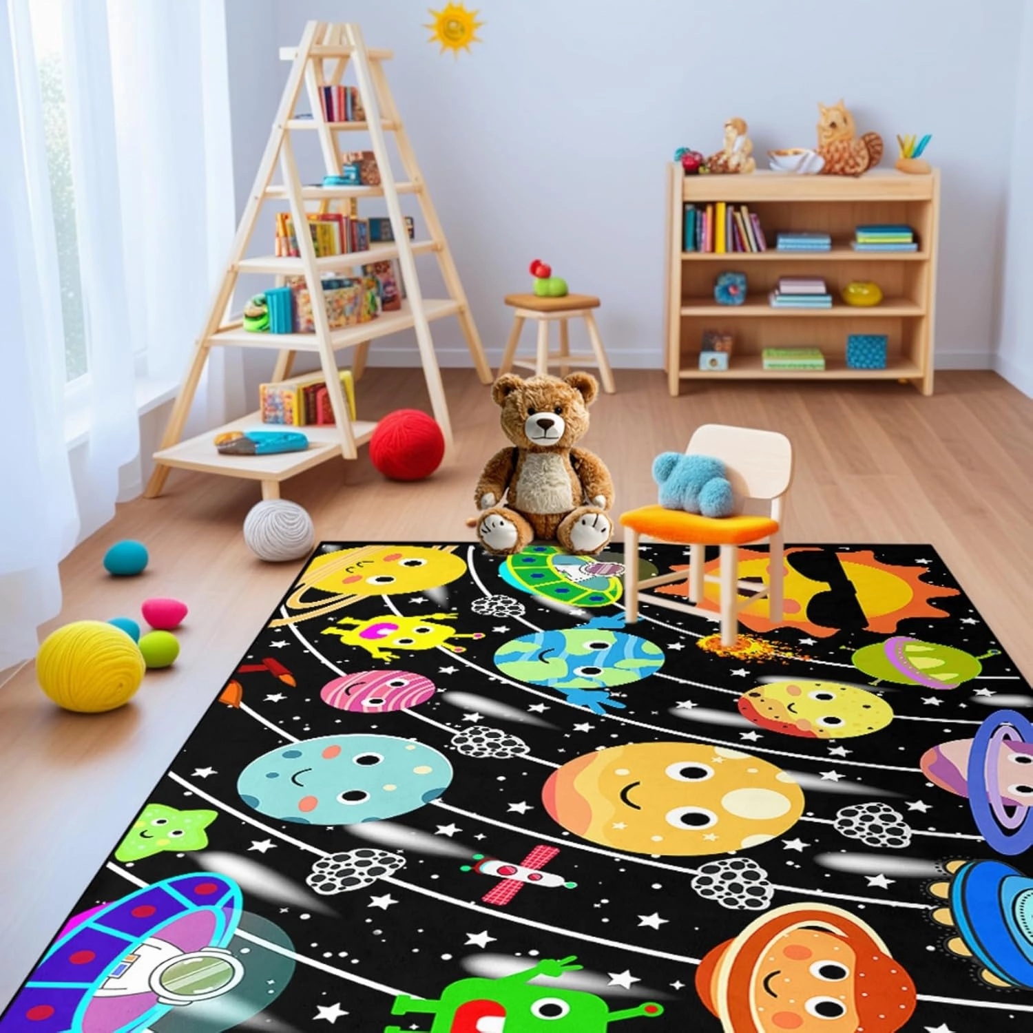 Outer Space Rug - Galaxy Area Carpet Planet Rug for Kids Room Space Rugs for Boys Bedroom Black Universe Carpet Kids Play Mat, 3x4 Feet
