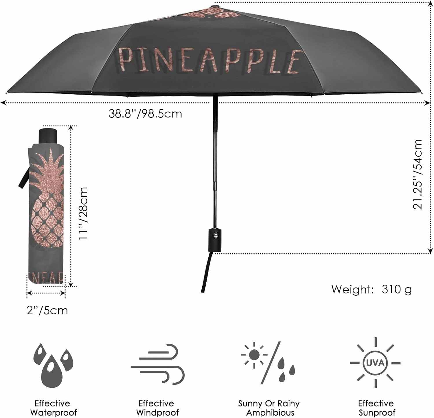 Oyihfvs Automatic Windproof Waterproof Umbrella, Folding Umbrella Reinforced Portable Compact UV Protection Sun rain Auto Open/Close