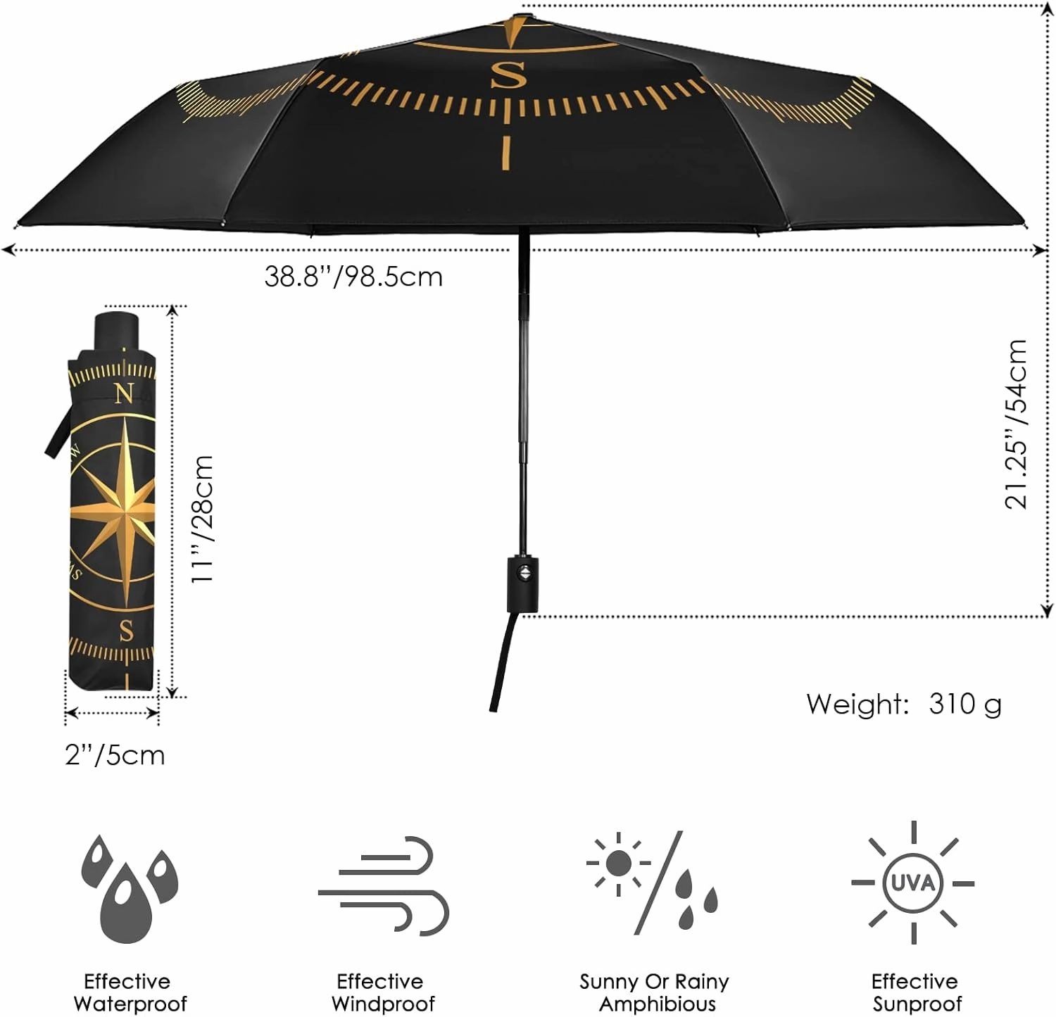 Oyihfvs Automatic Windproof Waterproof Umbrella, Folding Umbrella Reinforced Portable Compact UV Protection Sun rain Auto Open/Close