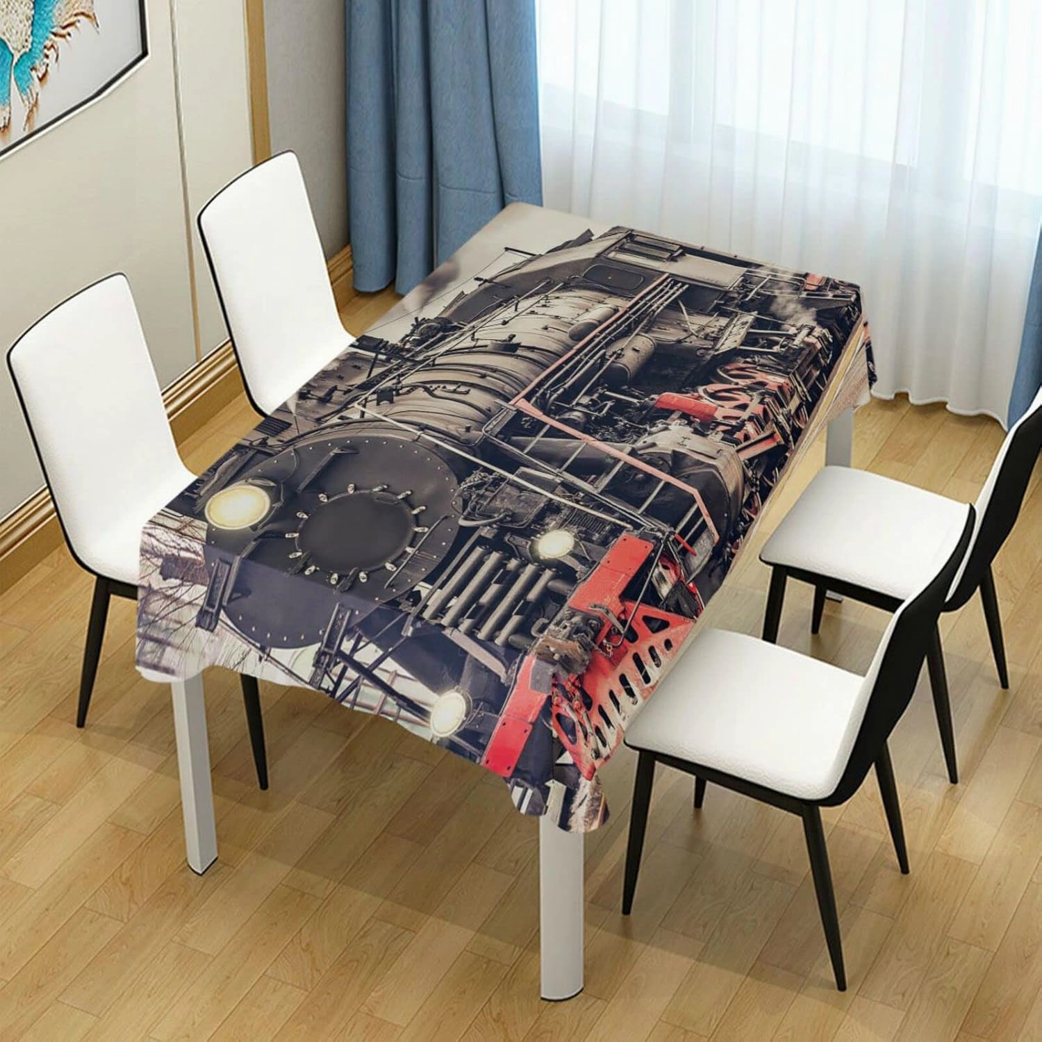 Oyihfvs Retro Steam Train Rectangle Wrinkle Tablecloth, Stain Proof Table Cloth Cover for Indoor Dining Outdoor Party Picnic Decor 54 x 72 in