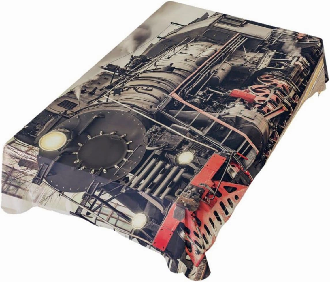 Oyihfvs Retro Steam Train Rectangle Wrinkle Tablecloth, Stain Proof Table Cloth Cover for Indoor Dining Outdoor Party Picnic Decor 54 x 72 in