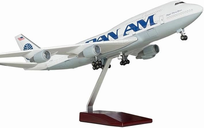 Panam 747 Model 1/150 Scale Panam Airlines B747 Model Plane 18 Inches Long with Rechargeable LED Lights and a Large Rubber Airport Mat Ideal Gift and Display