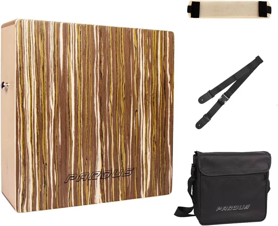 PARDUS Portable Cajon Drum with Removable Snare Straps Travel Cajon with Dual-Sided Birch & Techwood for Deep and Crisp Sounds Percussion Musical Instrument Includes Oxford Carrying Bag