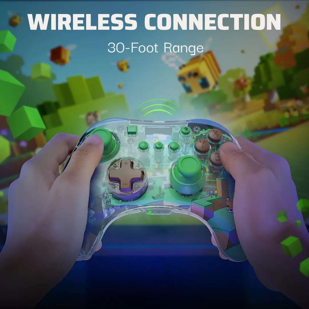 PDP REALMz Wireless Nintendo Switch Pro Controller, Customizable LED, 40 Hour Rechargeable Battery Power,Officially Licensed by Nintendo: Minecraft Steve -Forest Biome