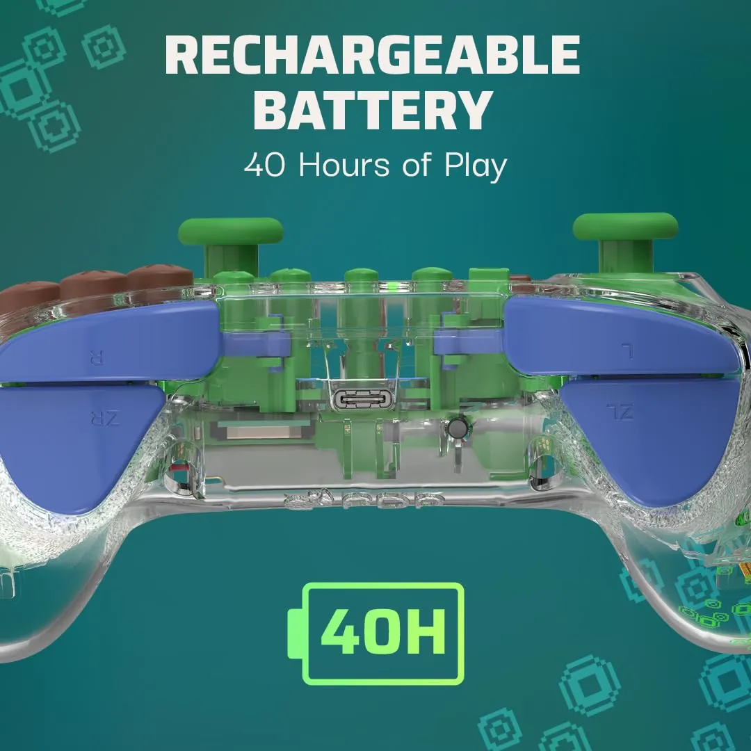 PDP REALMz Wireless Nintendo Switch Pro Controller, Customizable LED, 40 Hour Rechargeable Battery Power,Officially Licensed by Nintendo: Minecraft Steve -Forest Biome