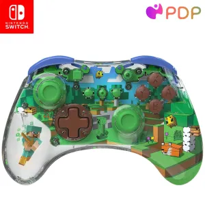 PDP REALMz Wireless Nintendo Switch Pro Controller, Customizable LED, 40 Hour Rechargeable Battery Power,Officially Licensed by Nintendo: Minecraft Steve -Forest Biome