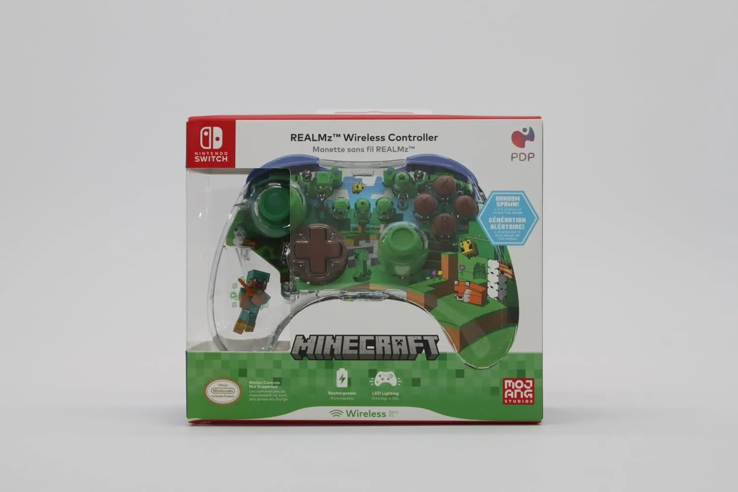 PDP REALMz Wireless Nintendo Switch Pro Controller, Customizable LED, 40 Hour Rechargeable Battery Power,Officially Licensed by Nintendo: Minecraft Steve -Forest Biome