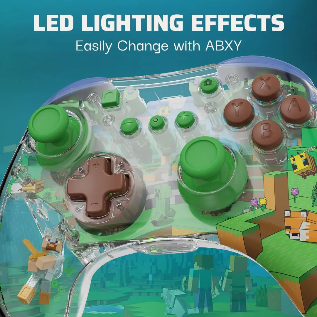 PDP REALMz Wireless Nintendo Switch Pro Controller, Customizable LED, 40 Hour Rechargeable Battery Power,Officially Licensed by Nintendo: Minecraft Steve -Forest Biome
