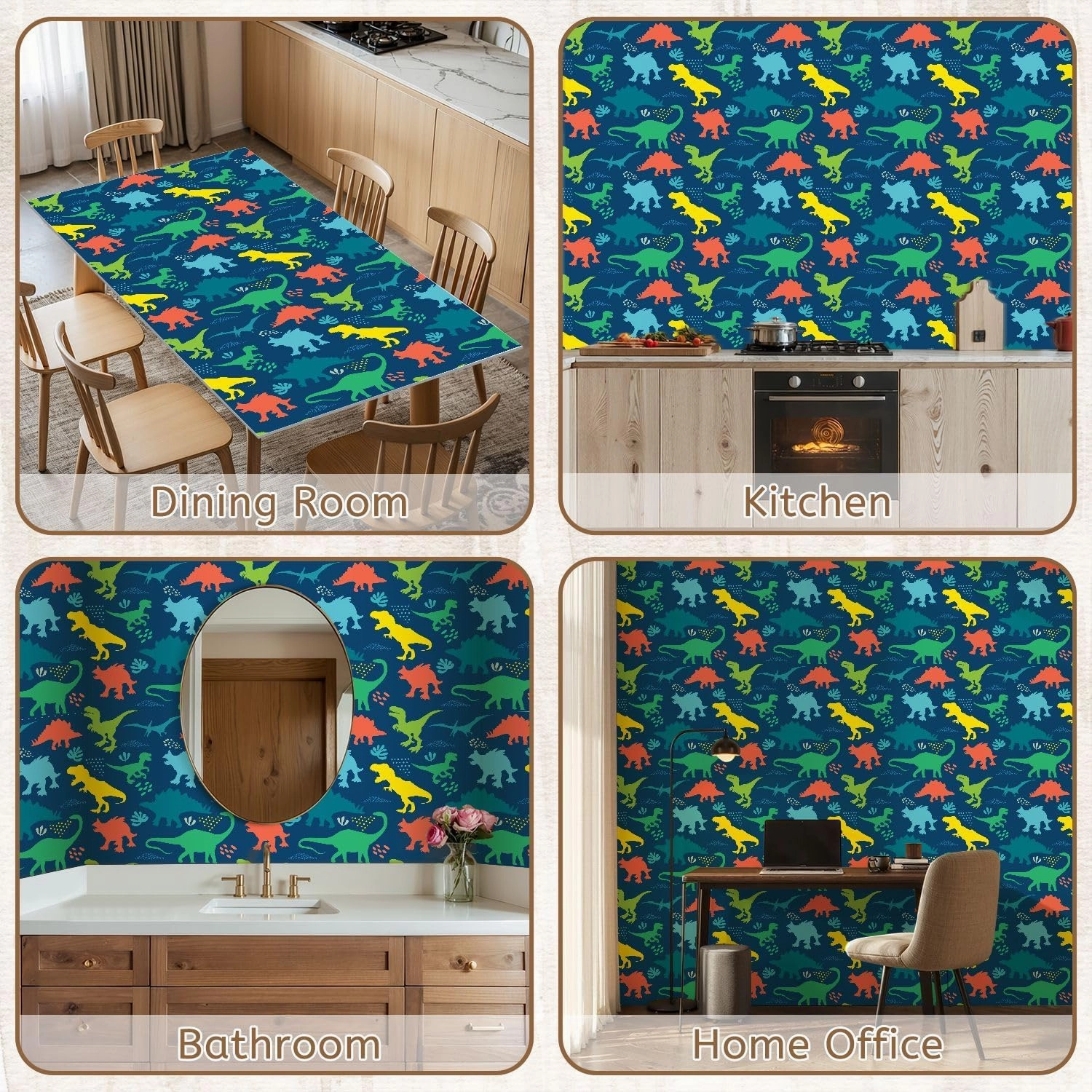 Peel and Stick Wallpaper Self Adhesive Wall Mural Seamless bright Dino pattern print for T shirts textiles web Original Contact Paper Renter Friendly Wallpaper for Kitchen Nursery Bedroom 17.7"x118"