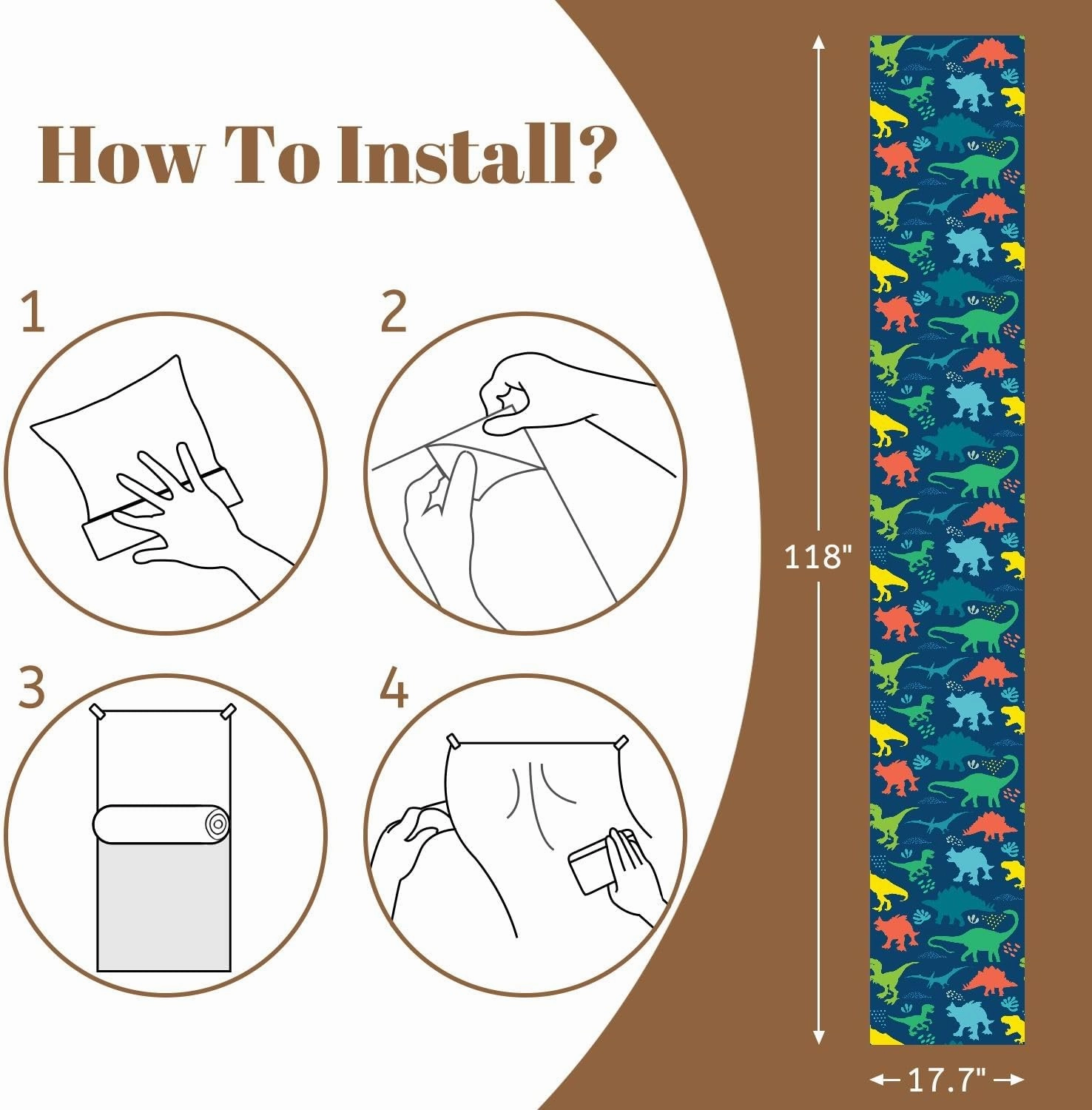 Peel and Stick Wallpaper Self Adhesive Wall Mural Seamless bright Dino pattern print for T shirts textiles web Original Contact Paper Renter Friendly Wallpaper for Kitchen Nursery Bedroom 17.7"x118"
