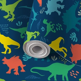 Peel and Stick Wallpaper Self Adhesive Wall Mural Seamless bright Dino pattern print for T shirts textiles web Original Contact Paper Renter Friendly Wallpaper for Kitchen Nursery Bedroom 17.7"x118"
