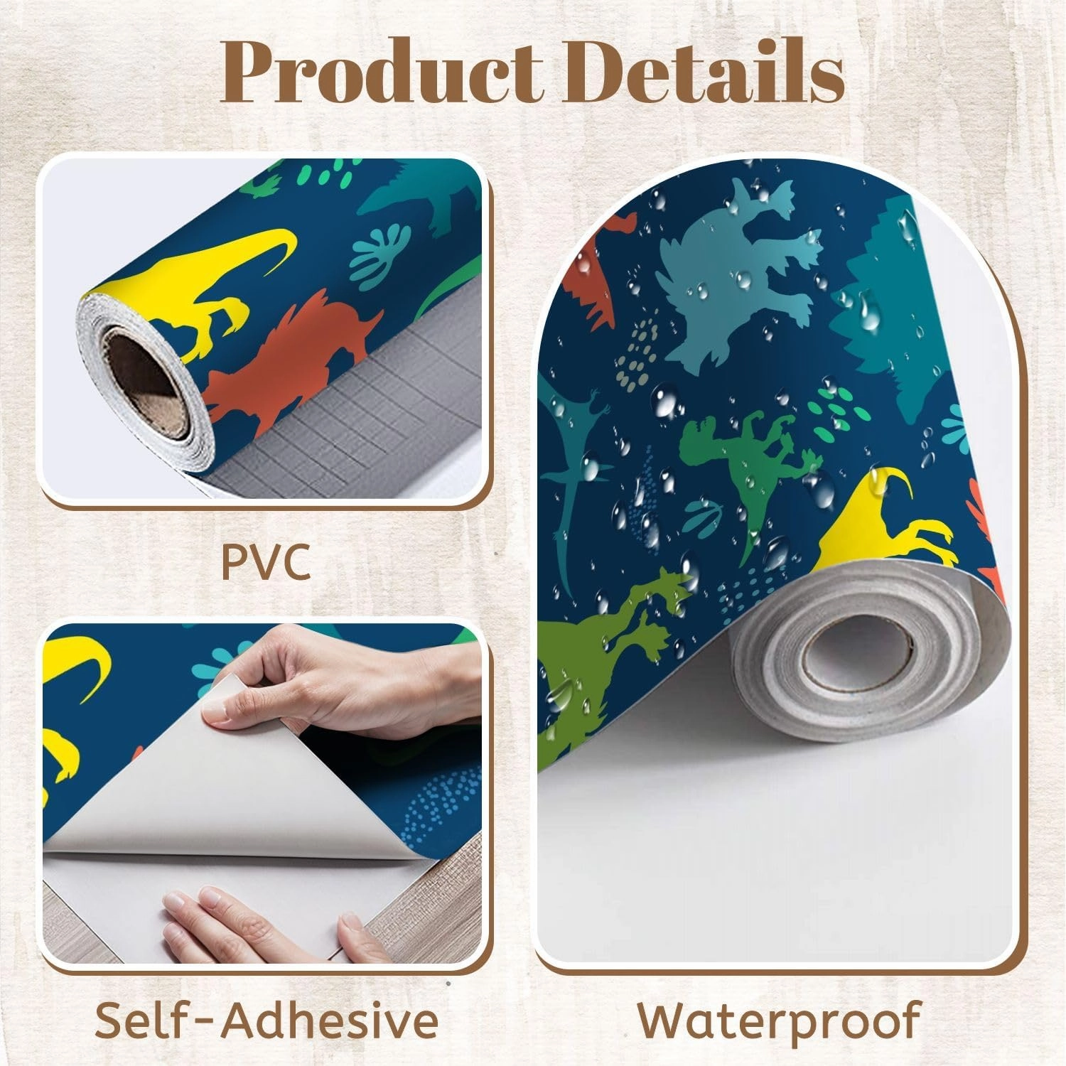 Peel and Stick Wallpaper Self Adhesive Wall Mural Seamless bright Dino pattern print for T shirts textiles web Original Contact Paper Renter Friendly Wallpaper for Kitchen Nursery Bedroom 17.7"x118"