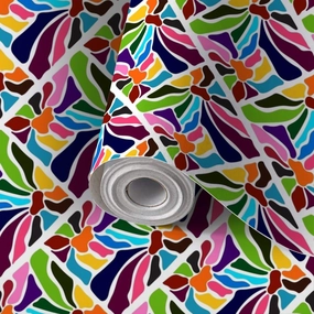 Peel and Stick Wallpaper Self Adhesive Wall Mural Seamless Otomi Style Mexican Bright Ethnic Print Contact Paper Renter Friendly Wallpaper for Kitchen Nursery Bedroom 17.7"x118"