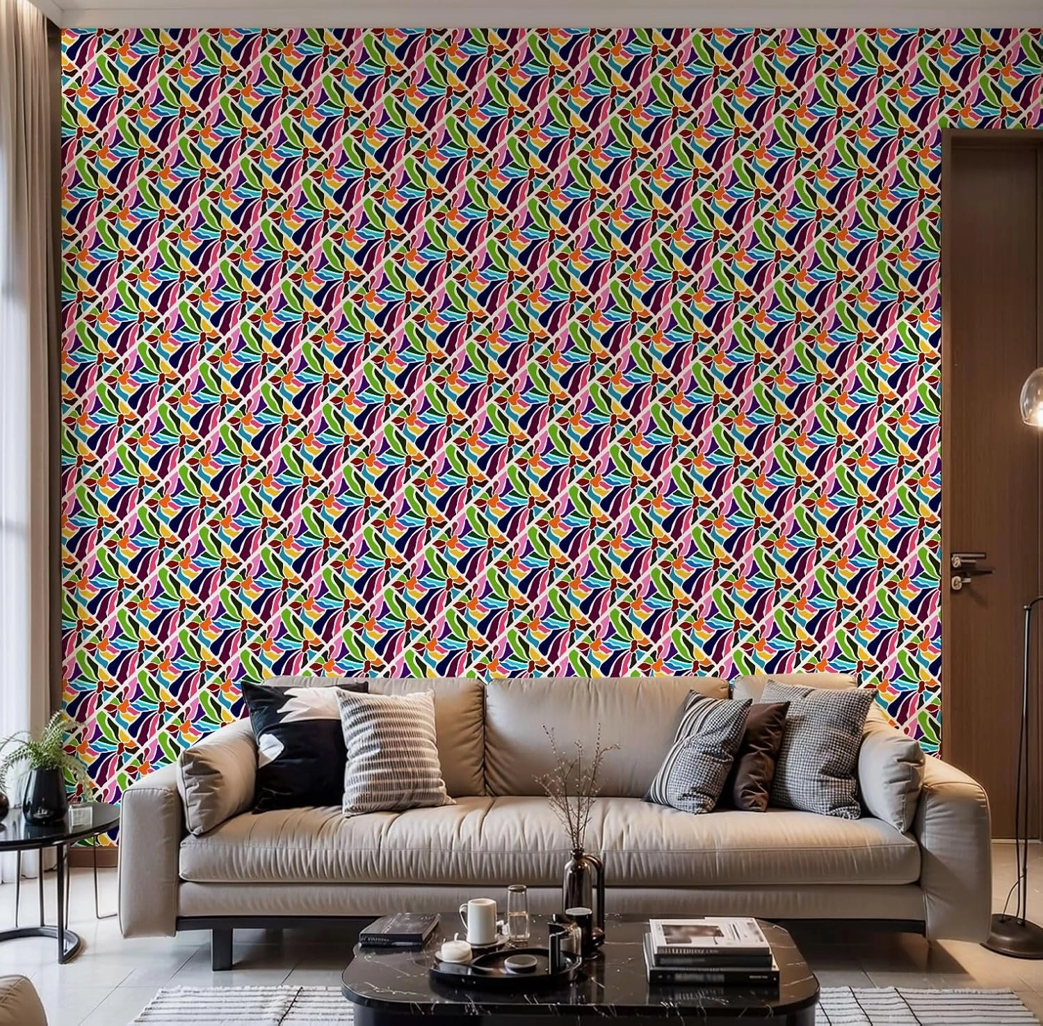 Peel and Stick Wallpaper Self Adhesive Wall Mural Seamless Otomi Style Mexican Bright Ethnic Print Contact Paper Renter Friendly Wallpaper for Kitchen Nursery Bedroom 17.7"x118"
