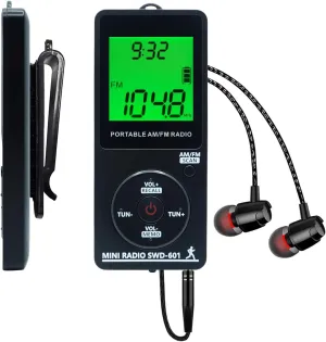 Personal Portable Radio AM/FM, Mini Radio with Digital Tuning LCD Display and Backlight Time, Rechargeable Pocket Radio with Earphone, Walkman Radio with Clip for Walking, Jogging