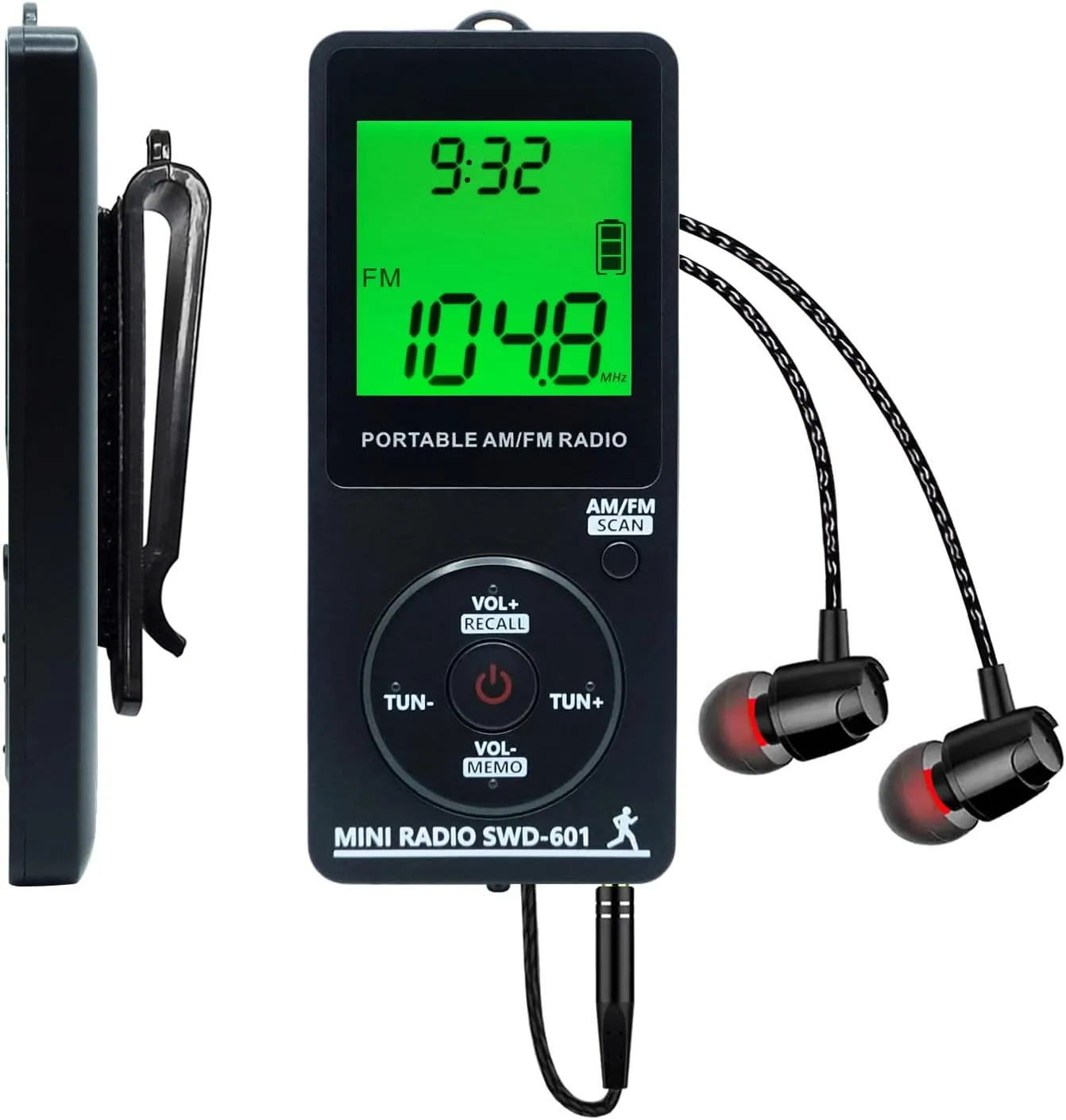 Personal Portable Radio AM/FM, Mini Radio with Digital Tuning LCD Display and Backlight Time, Rechargeable Pocket Radio with Earphone, Walkman Radio with Clip for Walking, Jogging