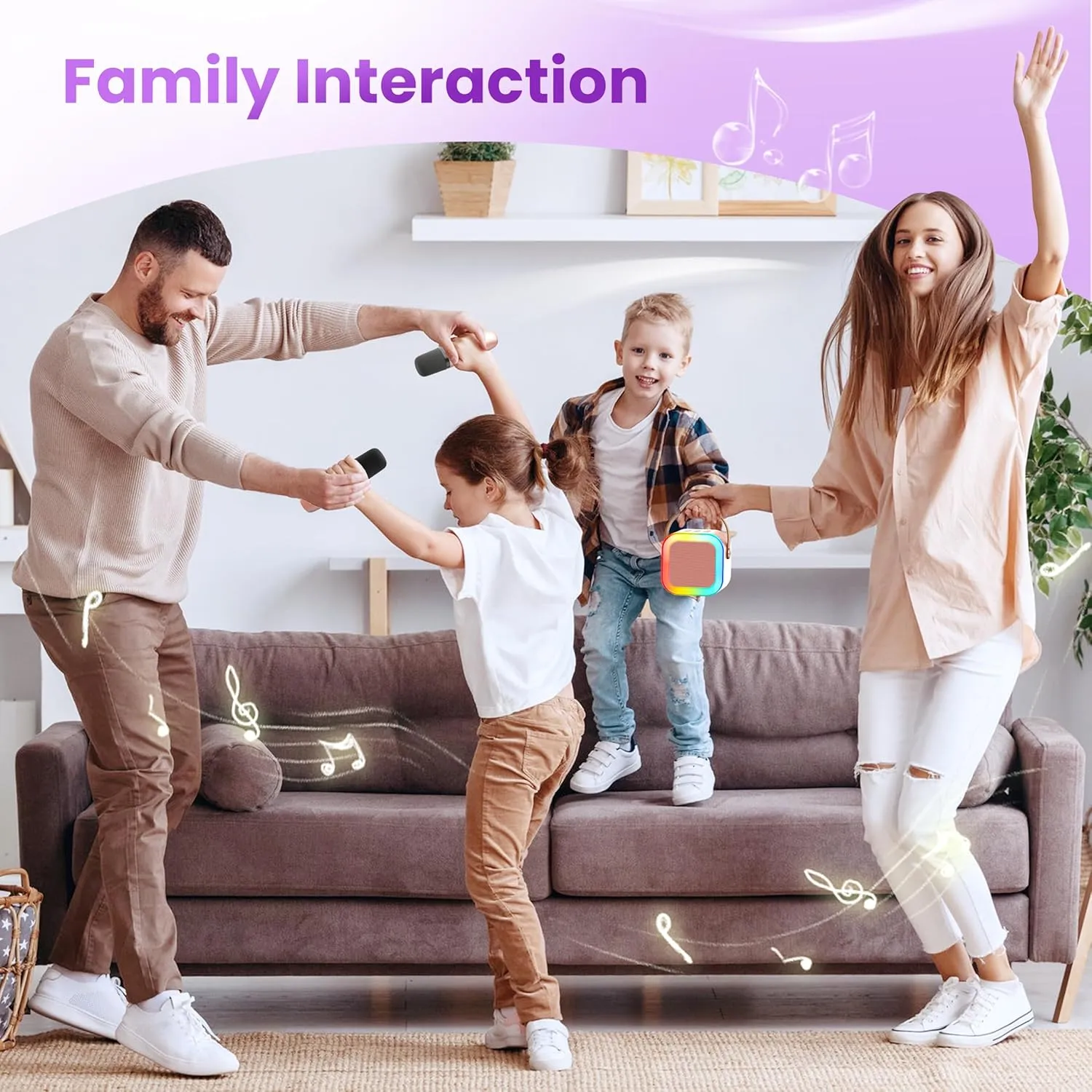 Peski Karaoke Player, Karaoke Machine for Kids Adults, Portable Bluetooth Mini Karaoke Microphone Singing Speaker with 2 Wireless Mic, for All Smartphones,Birthday, Family,Home Party(Rose Gold)