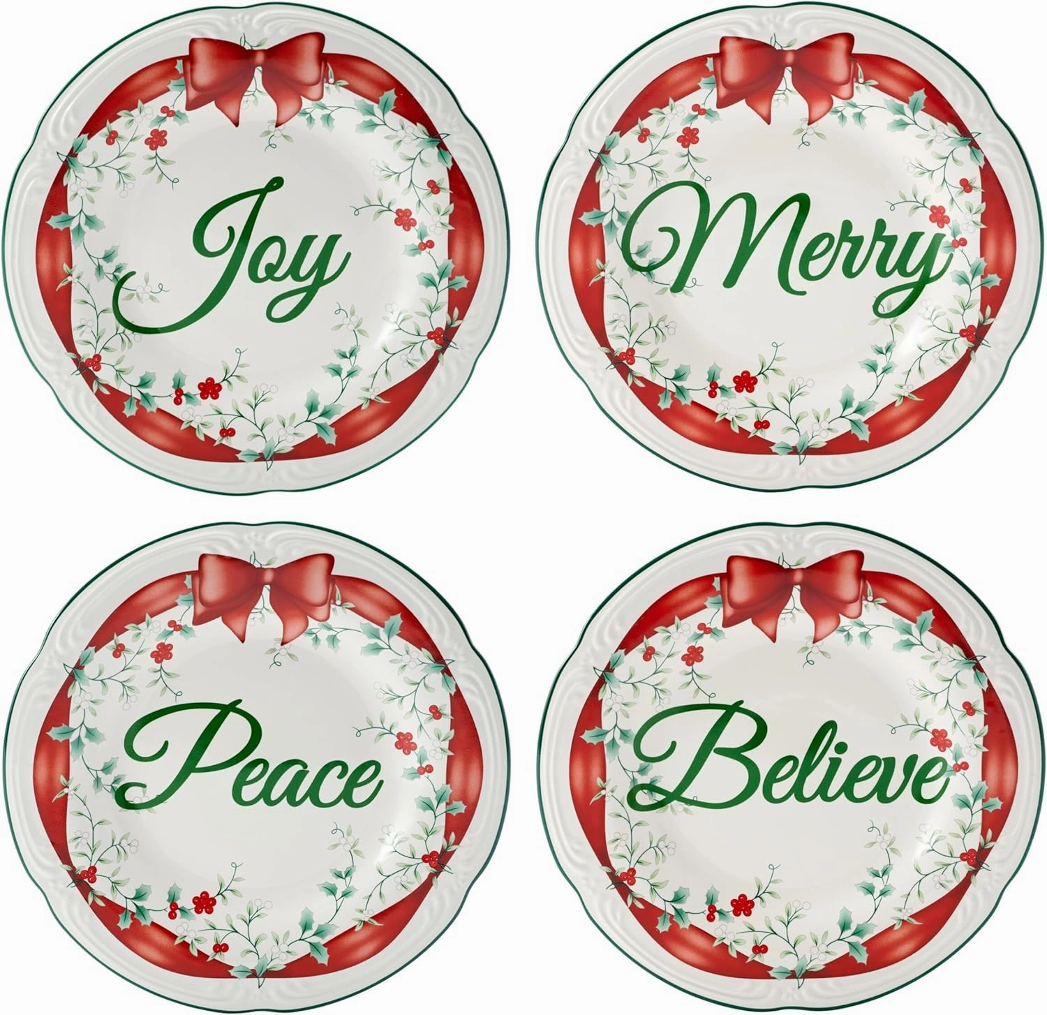 Pfaltzgraff Winterberry Red Ribbon Salad Plates, Set Of 4