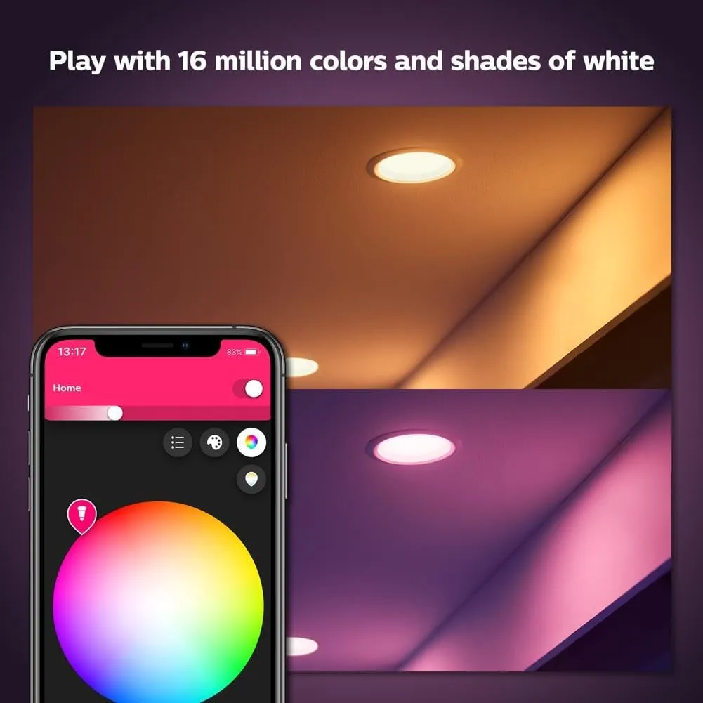 Philips Hue White and Color Ambiance Extra Bright High Lumen Dimmable LED Smart Retrofit Recessed 6" Downlight Compatible with Amazon Alexa Apple HomeKit and Google Assistant, 1-Pack