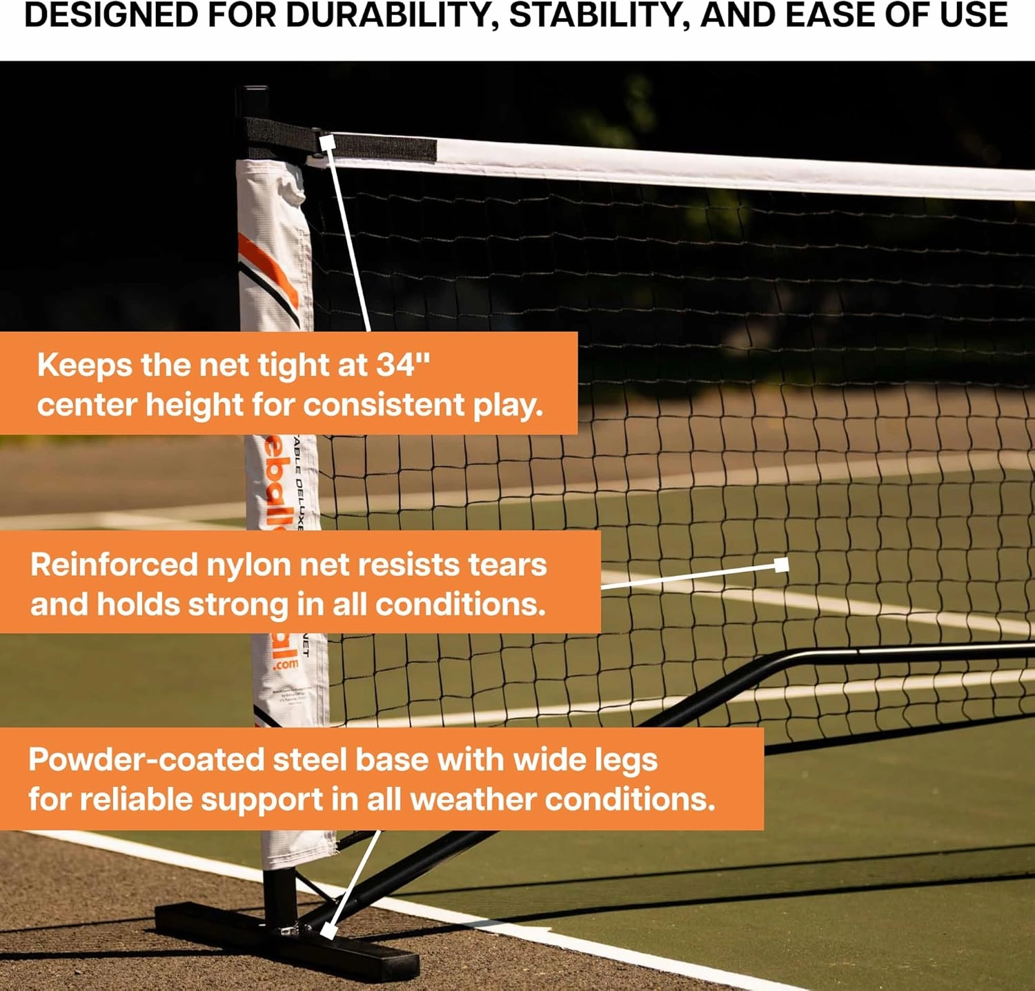 PickleballCentral Rally Pickleball Net, Portable Net System, Indoor/Outdoor, Pickleball Training Aids, Regulation Size, Alloy Steel Frame, Net and Carry Bag