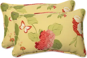 Pillow Perfect Bright Floral Indoor/Outdoor Accent Throw Pillow Plush Fill, Weather, and Fade Resistant, Lumbar - 11.5" x 18.5", Gold Risa Lemonade 2 Count