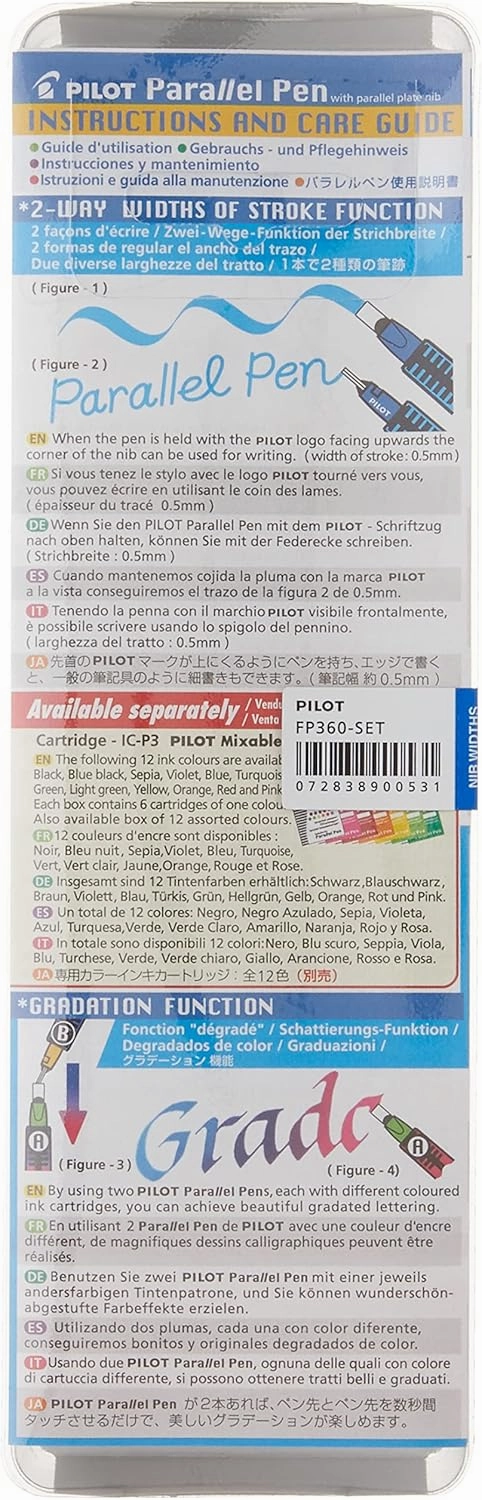 PILOT Parallel 4 Nib Calligraphy Pen Set, 1.5mm, 2.4mm, 3.8mm & 6.0mm Nibs, Includes 4 Black & 4 Red Ink Cartridges (90078)