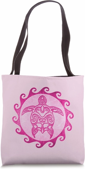 Pink Tribal Polynesian Maori Sun Sea Turtle Tote Bag