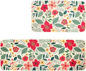 Pioneer Woman Floral Kitchen Rug for Floor,2 Pieces Kitchen Mats for Floor Washable Pioneer Woman Kitchen Accessories Decor Mat,Non-Slip Kitchen Rug Sets for Bathroom Laundry Room(Color One)