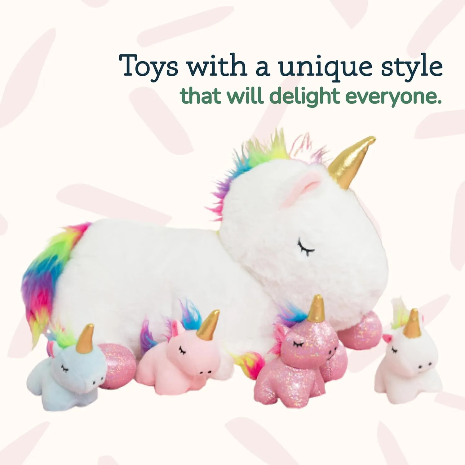 PixieCrush Unicorn Stuffed Animals for Girls, Set of 5 - Mommy with Babies - Magical Giant Stuffed Animal - Enchanting Unicorn with Babies Set - Plush Animals for Kids
