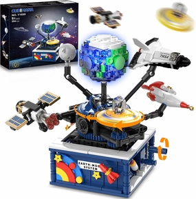 Planet Rotatable Space Sets with Light - Earth & Moon Space Exploration Building Toys with Shuttle Spaceship Science Kits Building Blocks Gifts for Kids Age 8  Years Old Boys Girls(554 PCS)