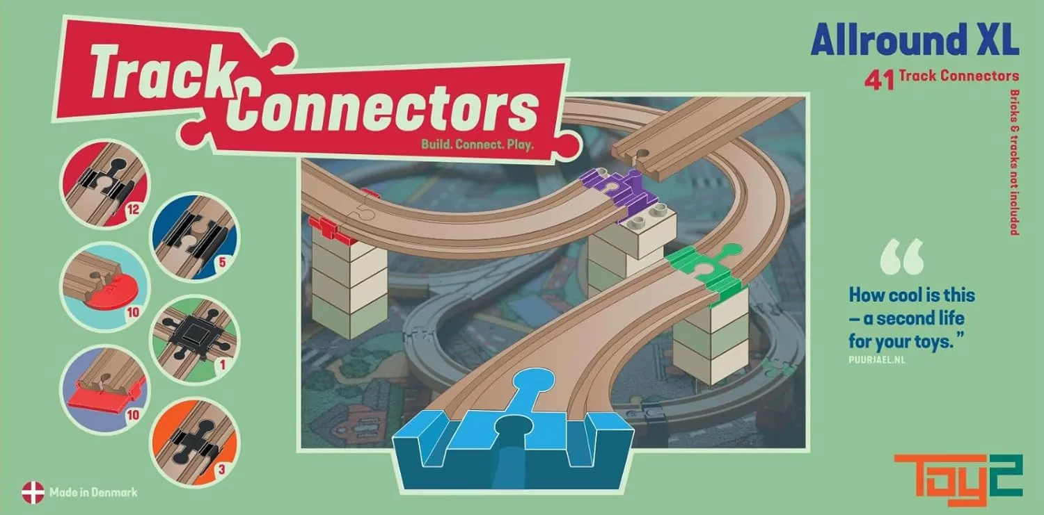 Plastic Track Connectors for Wooden Train Set - 41 Compatible Train Connectors for Duplo & Brio Train Set - Toy2 Track Connectors Spare Parts for Wooden Train Track Set - Allround XL