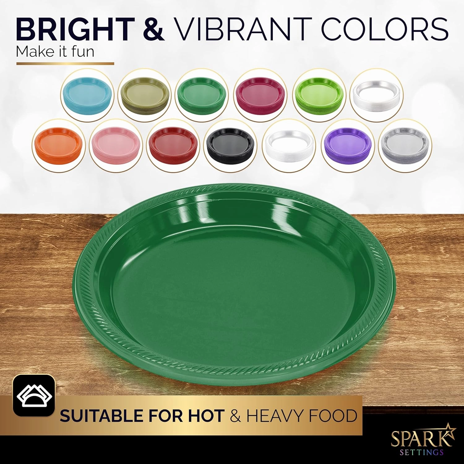 Plastic Plate, 10.4 inches, Disposable, Green, Set of 50
